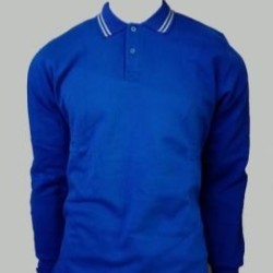 2 İplik Saks Polo Yaka Beyaz Biyeli Sweatshirt