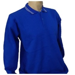 2 İplik Saks Polo Yaka Beyaz Biyeli Sweatshirt