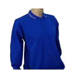 2 İplik Saks Polo Yaka Beyaz Biyeli Sweatshirt