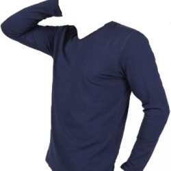 Aka Lacivert V Yaka Uzun Kol Penye T-Shirt