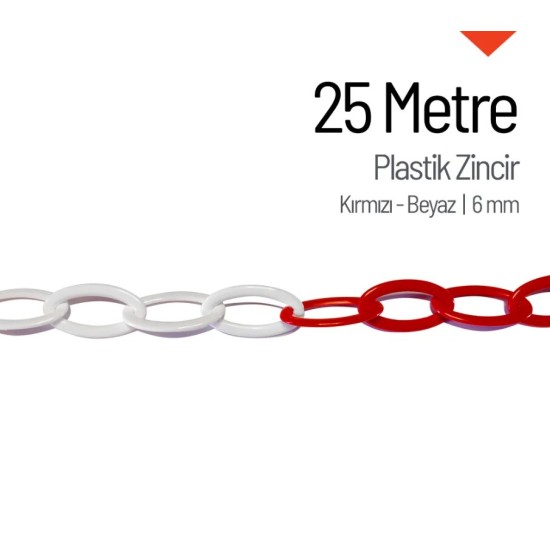 25 Metre Kırmızı-Beyaz Plastik Güvenlik Zinciri 25 Metre Kırmızı-Beyaz Plastik Güvenlik Zinciri