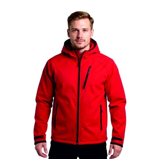 softshell kırmızı kapşonlu outdoor mont