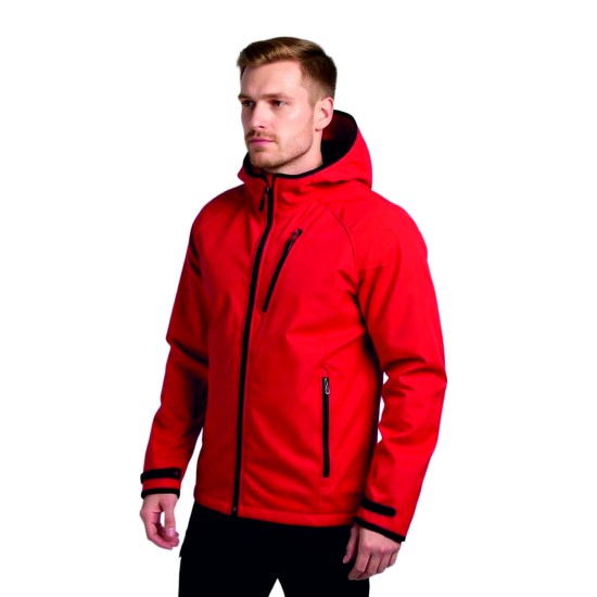 softshell kırmızı kapşonlu outdoor mont