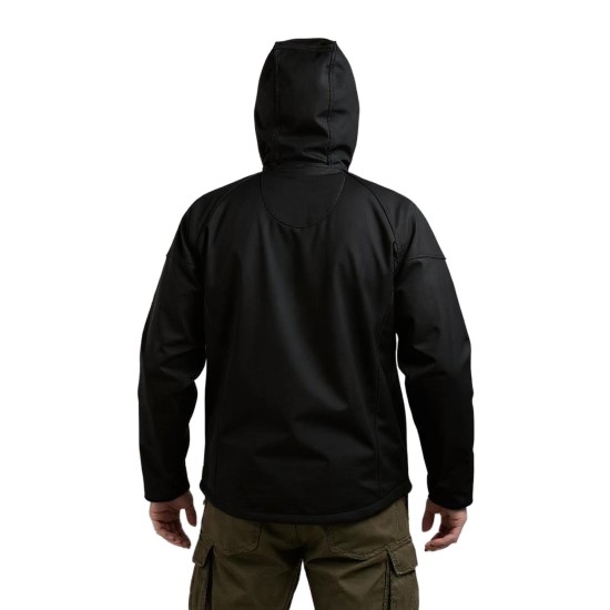 softshell siyah kapşonlu outdoor mont