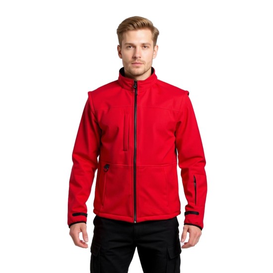 softshell kırmızı kolları çıkabilen outdoor mont
